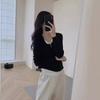 Suéter pullover de dos piezas falsas a color contrastante para mujer 2024 otoño nuevo diseño estilo coreano estilo holgazán suéter básico para mujer