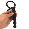 Tapón anal de próstata unisex con doble anilla de silicona y cuentas posteriores. Suministros sexuales para adultos.