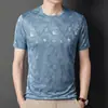 Camiseta de Manga Corta de Seda Helada Transfronteriza para Hombre, Verano, Delgada, Transpirable, Cuello Redondo, Informal, Manga Media, Tops Elegantes para Hombres Jóvenes