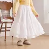 Diretamente do fabricante: Meia-saia infantil, saia longa de renda doce para crianças mais velhas, saia de algodão de comprimento médio estilo japonês com cintura alta para crianças