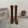 Botas Elásticas de Ante con Tacón Grueso, Botas Largas Hasta la Rodilla para Mujer, Nuevo Estilo Otoño e Invierno 2026, Botas de Caña Alta Ajustadas con Cremallera Trasera