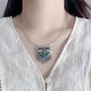 Colar de Elefante em Formato de Coração de Prata Pura 999 para Mulheres com Pingente de Moeda de Cobre com Franja Artesanato Azul Queimado Estilo Étnico Retrô Gargantilha Ornamento de Estilo Antigo