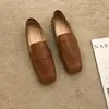 Mocasines de Punta Cuadrada para Mujer, Estilo Retro Francés, Zapatos Casuales Planos Suaves, Piel Suave, Suela Suave, Mocasines sin Cordones