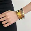 Bangle Aberto Dupla Camada Liso da Indústria Pesada Europeia e Americana Pulseira com Senso de Design de Nicho de Luxo Leve Joia de Mão com Personalidade Exagerada de Alta Qualidade