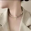 Colar de Pérolas Cinza Shijia Choker de Moda Elegante Francês para Mulheres Versátil de Nicho Corrente para Clavícula de Luxo Leve