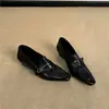 Mocasines retro de punta cuadrada con tacón grueso para mujer, nueva colección de otoño 2026, elegantes zapatos planos sin cordones con detalles de hebilla
