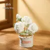 Planta de rosa artificial tejida en maceta, producto terminado hecho a mano a crochet, flor artificial para decoración de escritorio en casa, venta al por mayor de regalos, flor de hilo