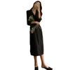 Primavera 2024 Estilo Coreano Minimalista Versátil Solapa Abotonadura Sencilla Cintura con Cordones Bajo con Abertura Vestido Camisero