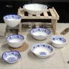 Plato con forma de imitación de porcelana de melamina azul y blanco clásico tazón de arroz cuchara taza plato redondo de compartimento para vajilla comercial de melamina