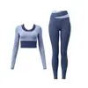 Conjunto de Yoga Adelgazante para Mujer Falso Dos Piezas Bloque de Color Manga Larga Anti-Exposición Elástico Tacto Nude Ropa para Correr Fitness