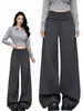 Pantalones de Lana Grises Oscuros Retro Coreanos con Botones de Pierna Ancha para Mujer Otoño 2026 Nuevos Sueltos Adelgazantes Traje Petite