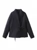 Moda outono e inverno novo casaco acolchoado de algodão com lapelas duplas, casaco estilo kimono, casaco de laço de nicho feminino transfronteiriço Amazon