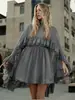 Vestido de pastel con volantes estilo europeo y americano transfronterizo, vestido de vacaciones de otoño de gasa suelta y fluida, artículo de alta venta en stock