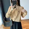 Suéter Tricot Casual Versátil Bordado Ursinho Outono Inverno Fino Gola Redonda Manga Longa Cardigan Cartoon Peça de Roupa Externa Feminina