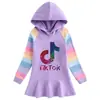 2026 Primavera e Outono Novo Algodão Desenho Animado Arco-Íris Vestido de Menina Moletom com Capuz de Manga Comprida Infantil Vestido de Princesa