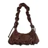 Outono Inverno Suede Retrô Estampa de Leopardo Bolsa de Axila Feminina 2026 Nova Bolsa de Mão Plissada com Laço Bolsa de Ombro Transversal