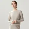 Nueva colección de otoño e invierno: Prenda interior de punto de cachemira moderna, suave y cómoda, color liso, cuello redondo simple, mangas largas y amigable con la piel para mujer