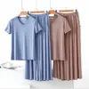 Conjunto de camiseta casual suelta fina de modal para mujer, primavera y verano, estilo coreano, manga corta, talla grande, conjunto delgado de dos piezas