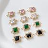 Banho de Cobre Cor Dourada 18K Quadrado Zircônia Dupla Pendente Pulseira Colar Cristal Brincos diy Material para Fazer Brincos Acessórios
