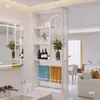 Tela Meia-Parede de Banheiro Estilo Cream de Luxo Leve com Divisória de Vidro Ondulado para Áreas Úmidas e Secas, Prateleira para Lavatório