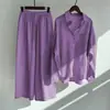 2026 Transfronterizo Amazon Conjunto de Camisa de Algodón y Lino Retro Talla Grande Pantalones Largos Sueltos de Cintura Alta Conjunto de Dos Piezas para Mujer