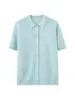 Moderna Simple Fresca Versátil Bordado de Poni Adelgazante Cuello Solapa Botón Manga Corta Cardigan de Punto Camiseta de Cuello Polo para Mujer