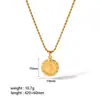 Pendente de moeda em relevo tridimensional de retrato em aço titânio retrô europeu e americano, colar oco em aço inoxidável 18K, feminino, atacado