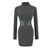 Vestido de Manga Larga Básico de Cuello Alto Estilo Europeo y Americano Chica Atractiva Otoño Nuevo Cinturón de Cintura Ajustado Ceñido al Cuerpo Falda Interior Corta