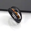 Pulsera de ojo de tigre nueva directo de fábrica para hombre, pulsera de mano tejida de cuero multicapa, joyería vintage de acero inoxidable