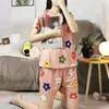 Pijama feminino 2023 novo pequeno floral fofo verão doce manga curta fino estilo vermelho online conjunto de roupa de casa