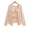 Nuevo Estilo de Otoño Conjunto de Dos Piezas Ajustado para Mujer, Estilo Pura Pasión con Camisola con Almohadillas en el Pecho, Top Holgado Adelgazante de Manga Larga