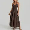 Vestido Feminino Casual Moda Verão 2026 Novo Transfronteiriço Cor Sólida Gola Halter Estilo Férias Costas Nuas Franzido