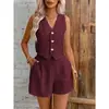 Enviado 2026 Conjunto de dos piezas europeo y americano transfronterizo para mujer Tallas Grandes Ropa para Mujer Conjunto de Chaleco con Botones de Color Sólido Mujer