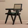 Silla de Comedor de Madera Maciza para el Hogar, Silla Chandigarh Estilo Mediados de Siglo, Silla con Reposabrazos Suaves Estilo Wabi-Sabi, Silla de Ratán para Ocio