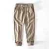 L8224 calça casual de linho vintage com cordão e cintura elástica masculina, solta, jovem, de algodão, uma geração de cabelo