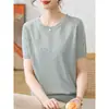 2026 Nova Camiseta de Seda Gelada Estilo Coreano de Verão Manga Curta Top Camisa de Malha Solta Fashionável para Mulheres de Meia-Idade Camisa Básica Estilosa