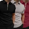 Camisa Polo Masculina Cor Sólida Manga Curta Gola Lapela Camiseta Casual Ajustada Conjunto de 3 Peças Roupas Masculinas Europeias e Americanas