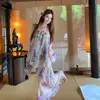 Conjunto de Top Tomara-que-caia Floral Retro de Chiffon para Mulheres, Conjunto de Duas Peças com Saia Midi Envelope de Temperamento Suave para o Verão, Vestido para Férias na Praia