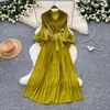 Vestido de lunares estilo coreano con mangas de farol para mujer, entallado en la cintura, con cinturón para anudar, vestido largo plisado, adecuado para ir al trabajo, elegante, adelgazante, vestido de estilo nicho europeo y americano