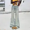 Jeans Acampanados Azul Claro de Tiro Bajo para Mujer, Nuevo Estilo Otoño/Invierno 2025, Corte Holgado, Adelgazantes, Pantalones de Campana Largos
