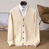 Novo cardigã masculino, suéter grosso com decote V, malha casual da moda para outono e inverno, casaco de lã, malharia estilo coreano