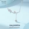 Colar Original de Prata Pura 999 com Pingente Romântico de Rosa e Coração com Franjas para Mulheres, Temperamento Fresco e Doce, Pingente Popular de Prata Esterlina