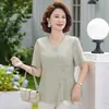 Camisa de Manga Curta de Verão de Alta Qualidade para Mães 2026 Novo Estilo de Verão Conjunto Elegante de Manga Curta para Mulheres de Meia-Idade e Idosas