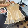Qualidade Garantida Redutor de Idade Mulheres de Meia-Idade Seda Novo Estilo Chinês Retrô Top de Lantejoulas Bordado Colete Fino de Verão