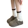 Aumento Interno de Altura de 5Cm~Sapatos Birkenstock Pinhão Estilo Floresta para Mulheres na Primavera e Outono Retro Slip-Ons de Sola Grossa para Uso Externo Meias-Pantufas Baotou