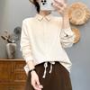Camisa de Algodón Lijado Estilo Japonés Pequeña Fresca Cuello de Punta Hebilla Doble Manga Larga 2025 Primavera Casual Camisa Base Top