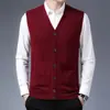 Cárdigan de lana pura para hombre de otoño e invierno, chaleco de lana tejido cálido de talla grande, chaleco de lana de cuello en V de alta gama para hombre