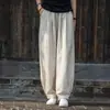 002 Pantalones Estilo Chino Algodón Lino Modernos Casual Pierna Ancha Verano Nuevos Pantalones de Mujer Pierna Recta Pantalones Linterna Simples Versátiles