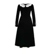 Vestido de Terciopelo Negro con Cuello de Muñeca y Falda Acampanada Atuendo de Otoño para Mujer Banquete de Fiesta Anual Elegante Vestido Largo 45421