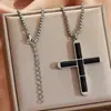 Colgante Cruzado de Piedra Shoushan Ojo de Tigre Europeo y Americano Cadena Cuadrada de Acero Inoxidable Collar Joyería para Hombres y Mujeres Venta al por Mayor